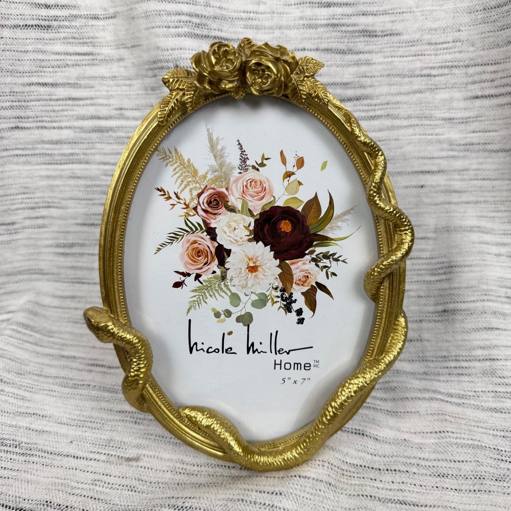 Nicole Miller Gold Snake Frame Floral 5x7 Boho Whimsigoth Maximalist Standing